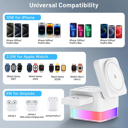 Wireless Iphone Charging Station, 3 in 1 Wireless Charger Stand for Multiple Iphone Devices, Wireless Charger for Iphone 16/15/14/13/12/Pro/Pro Max, Iwatch 10/SE/9/8/7/6/5/4/3/2, Airpods 2/3