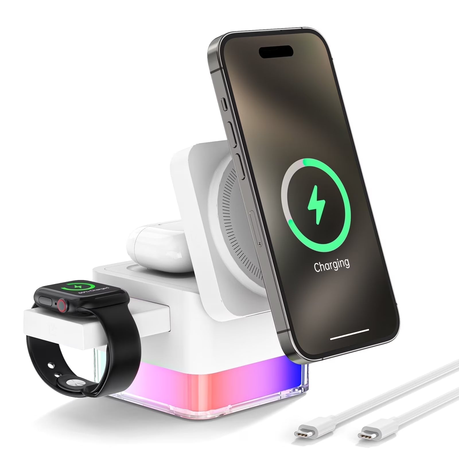 Wireless Iphone Charging Station, 3 in 1 Wireless Charger Stand for Multiple Iphone Devices, Wireless Charger for Iphone 16/15/14/13/12/Pro/Pro Max, Iwatch 10/SE/9/8/7/6/5/4/3/2, Airpods 2/3